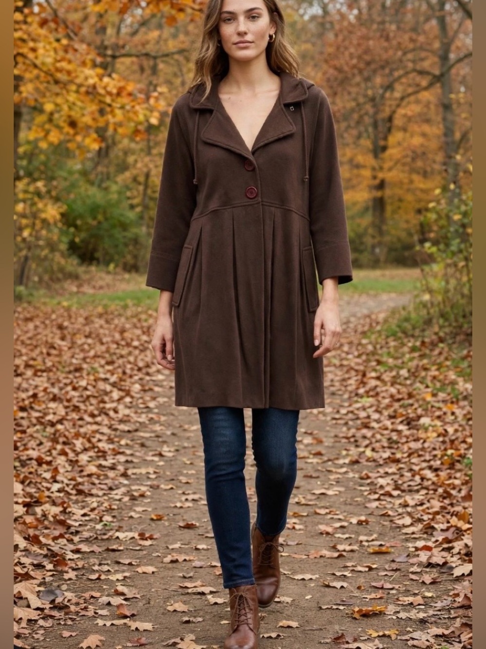 Vintage Y2K Calvin Klein Jeans hooded jacket/coat in chocolate brown soft knit